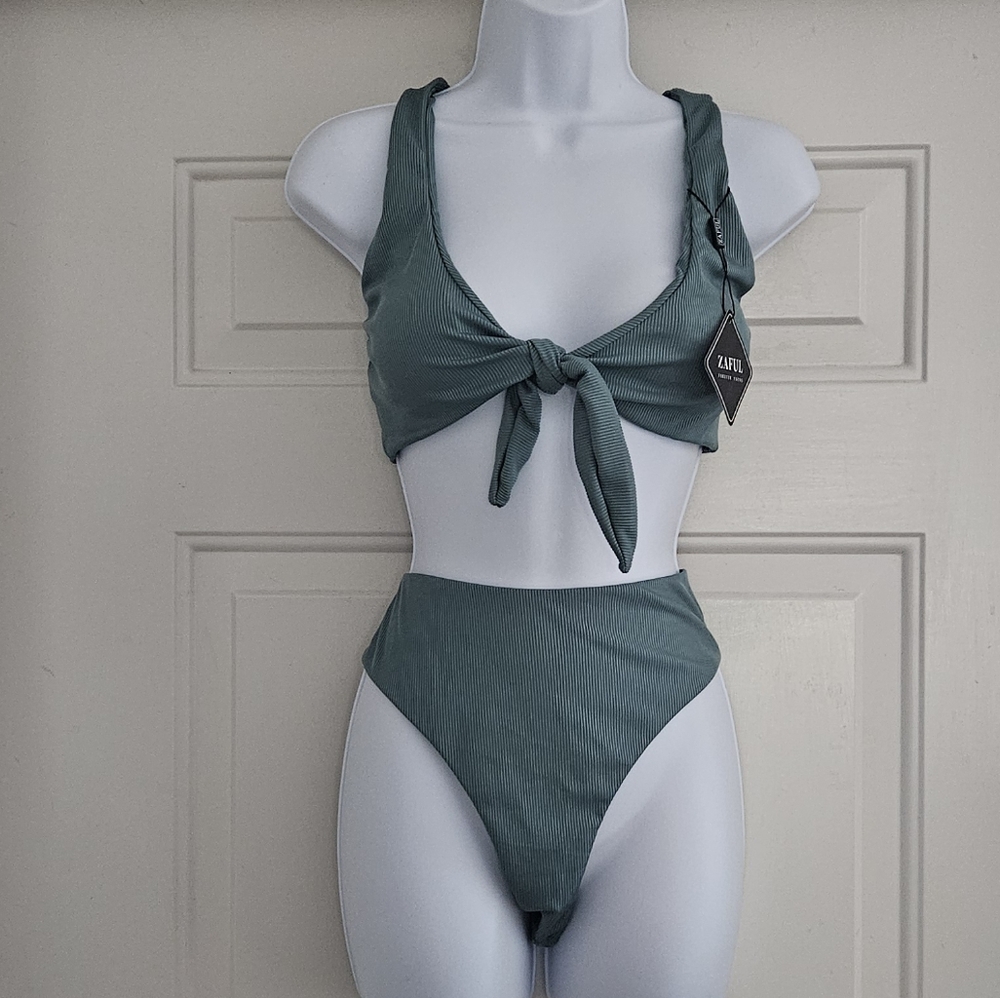 Sage Green Ribbed Bikini Set - Picture 4 of 8